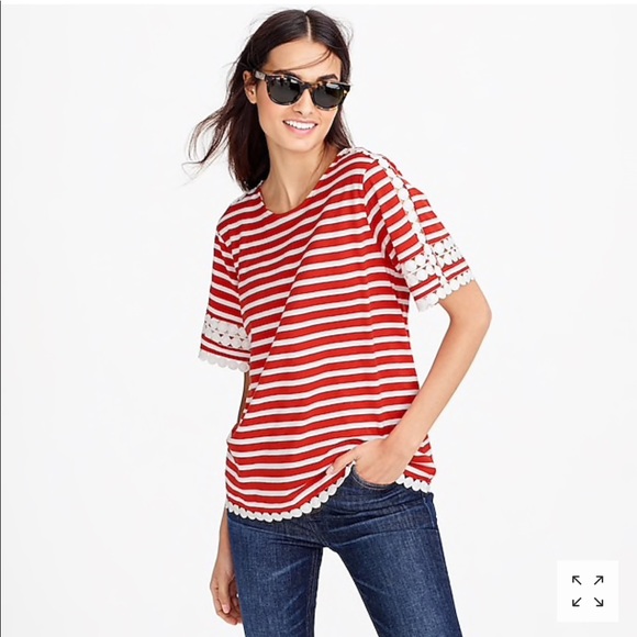 J. Crew Tops - J. Crew Lace Embroidered Top in Stripe